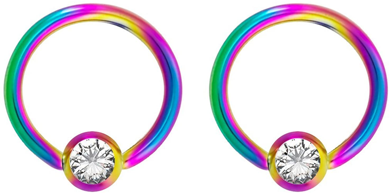 Forbidden Body Jewelry Pair 14g-18g Rainbow & Black Surgical Steel CZ Piercing Hoops (Select Hoop Color/Gauge/Diameter/CZ Color)