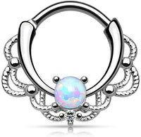 Forbidden Body Jewelry 16g Synthetic Opal Surgical Steel Filigree Lacey Detail Septum Hoop Clicker Ring