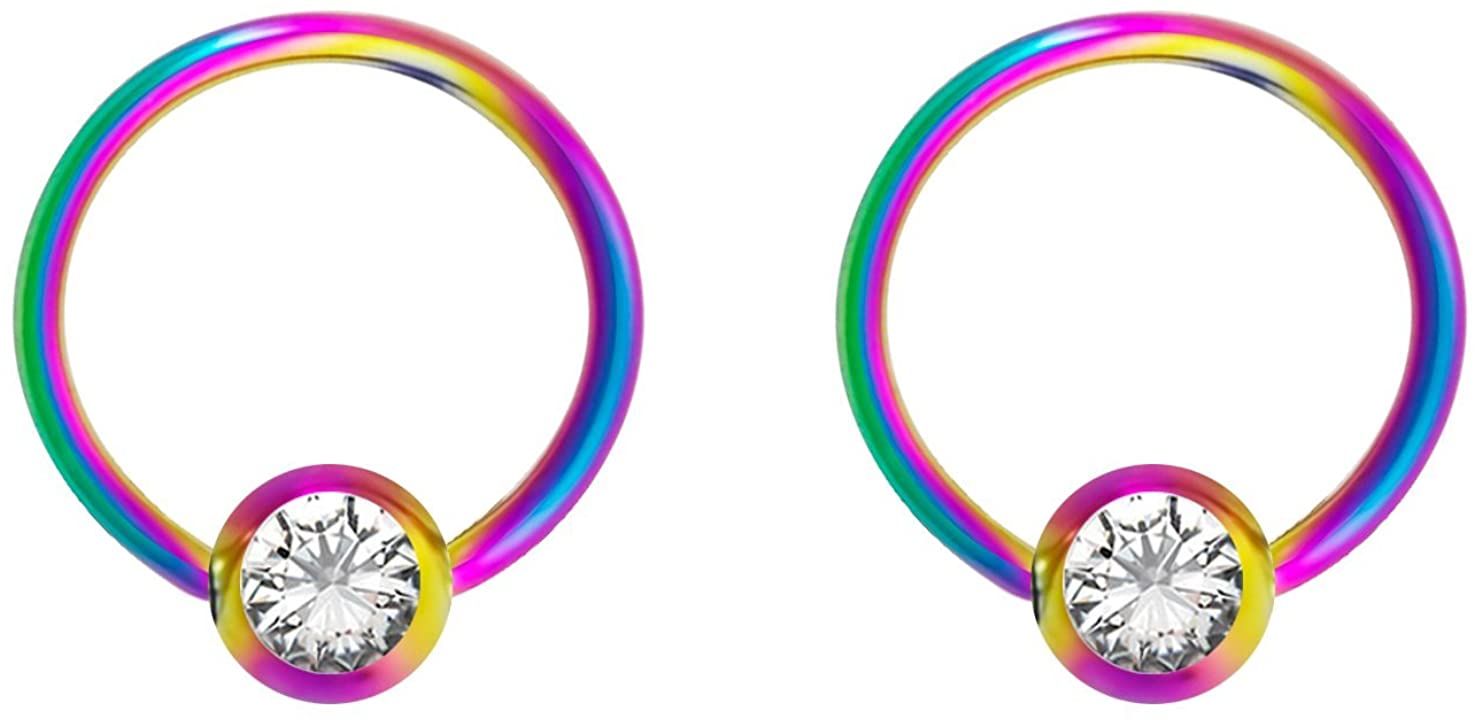 Forbidden Body Jewelry Pair 14g-18g Rainbow & Black Surgical Steel CZ Piercing Hoops (Select Hoop Color/Gauge/Diameter/CZ Color)