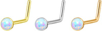 Forbidden Body Jewelry 20g 6mm Surgical Steel, Gold IP Plated & Rose Gold IP Plated Synthetic Opal L-Shape Nose Stud