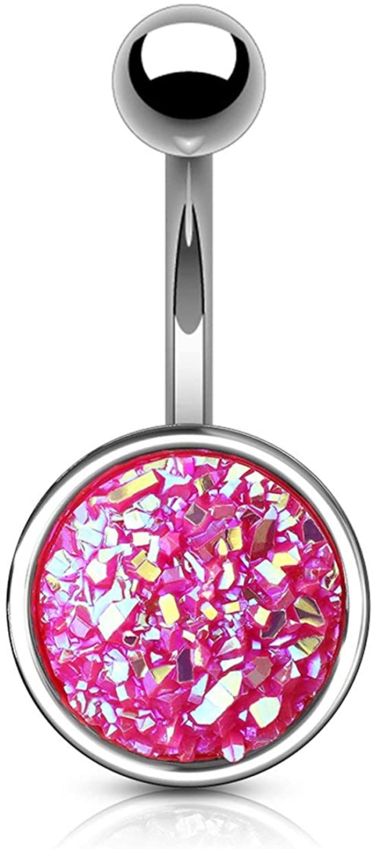 Forbidden Body Jewelry 14g Surgical Steel Synthetic Druzy Stone Round Belly Button Ring