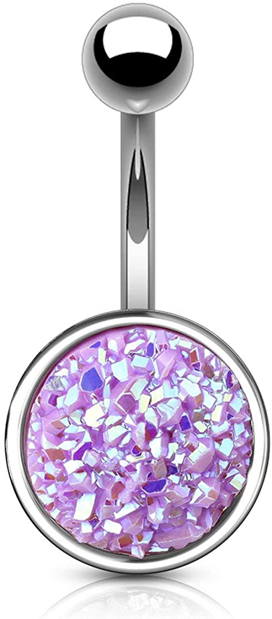 Forbidden Body Jewelry 14g Surgical Steel Synthetic Druzy Stone Round Belly Button Ring