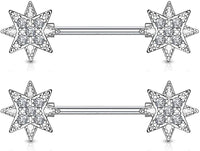 Forbidden Body Jewelry 14mm Surgical Steel CZ Supernova Star Nipple Barbells Pair