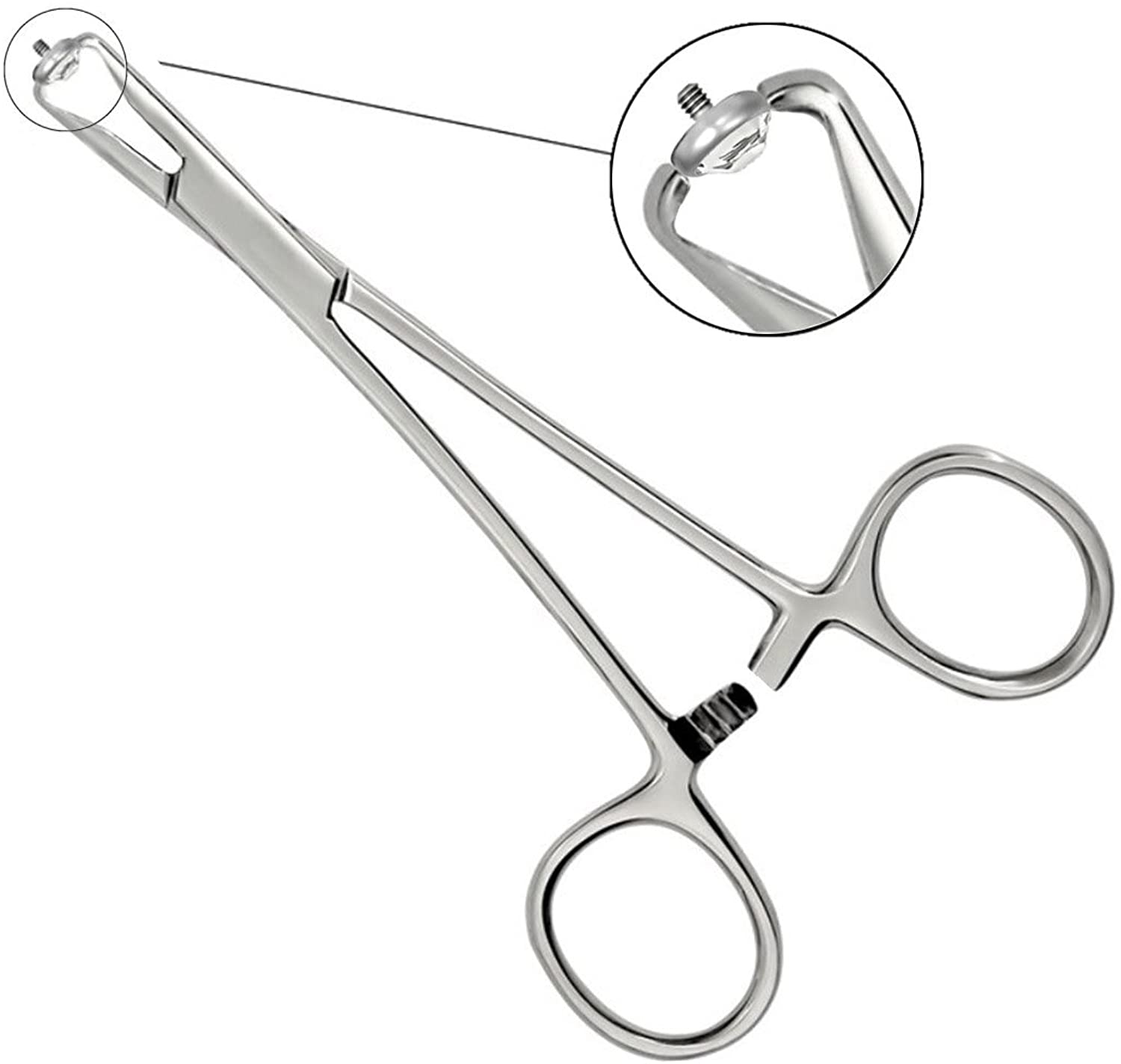 Forbidden Body Jewelry Bundle: 14g Ultra Thin Flat Clear 4.4 mm Gem Top for Dermal Piercing + 5" Surface Anchor Forceps