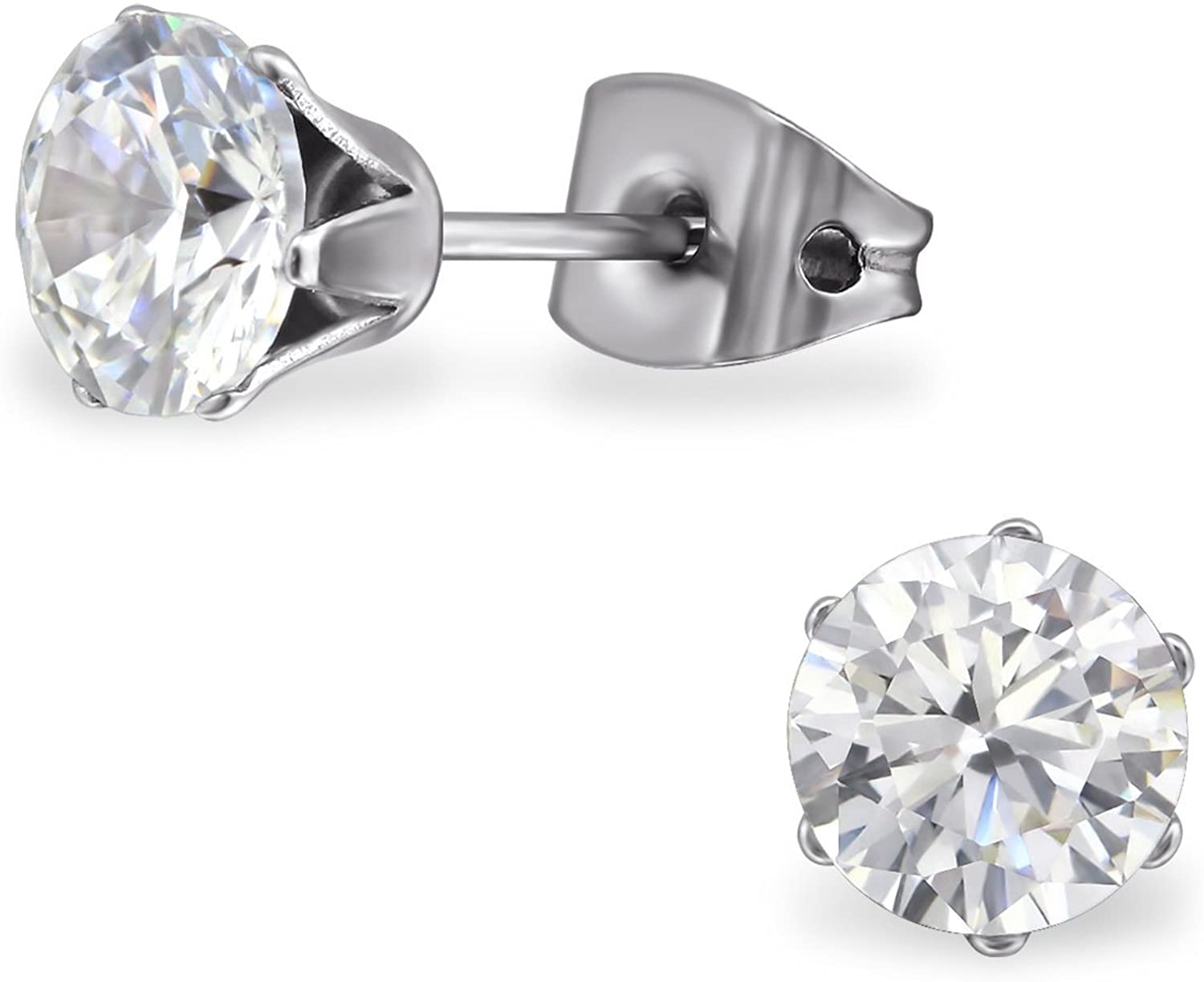 Hypoallergenic Titanium Cubic Zirconia Stud Earrings, Nickel Free