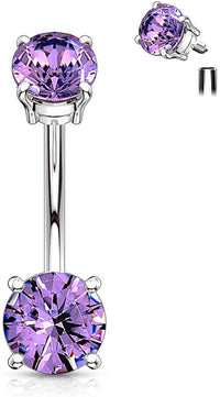 Forbidden Body Jewelry 14g Internally Threaded Solitaire CZ Top Mount Belly Button Ring