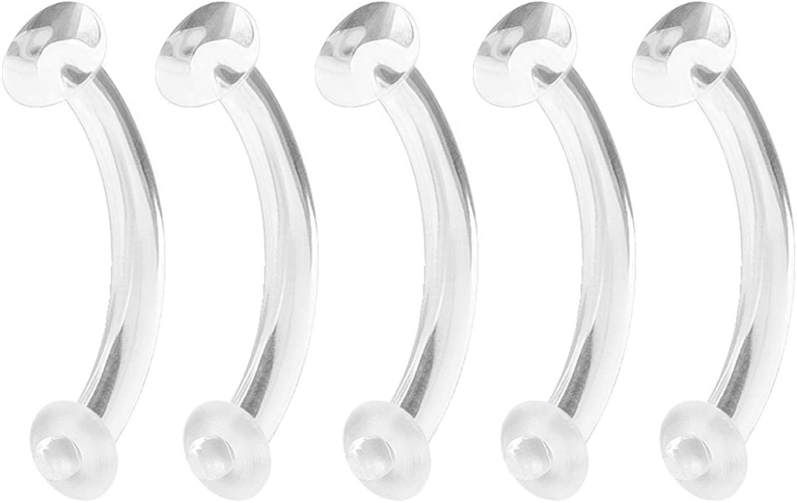 Forbidden Body Jewelry Super Value 5-Pack: 14-16g Clear Acrylic Body Piercing Retainers (Eyebrow/Belly Ring/Rook/Lip and More)