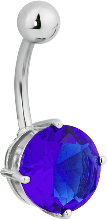 Forbidden Body Jewelry Surgical Steel Blue CZ Solitaire Large 10 mm Gem Belly Button Ring