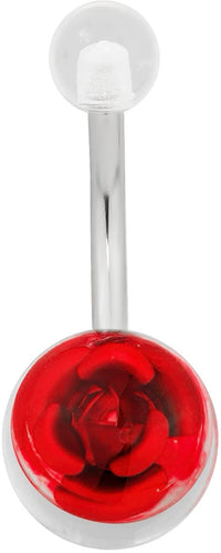 Forbidden Body Jewelry Surgical Steel Red Rose Clear Acrylic Double Ball Belly Button Ring