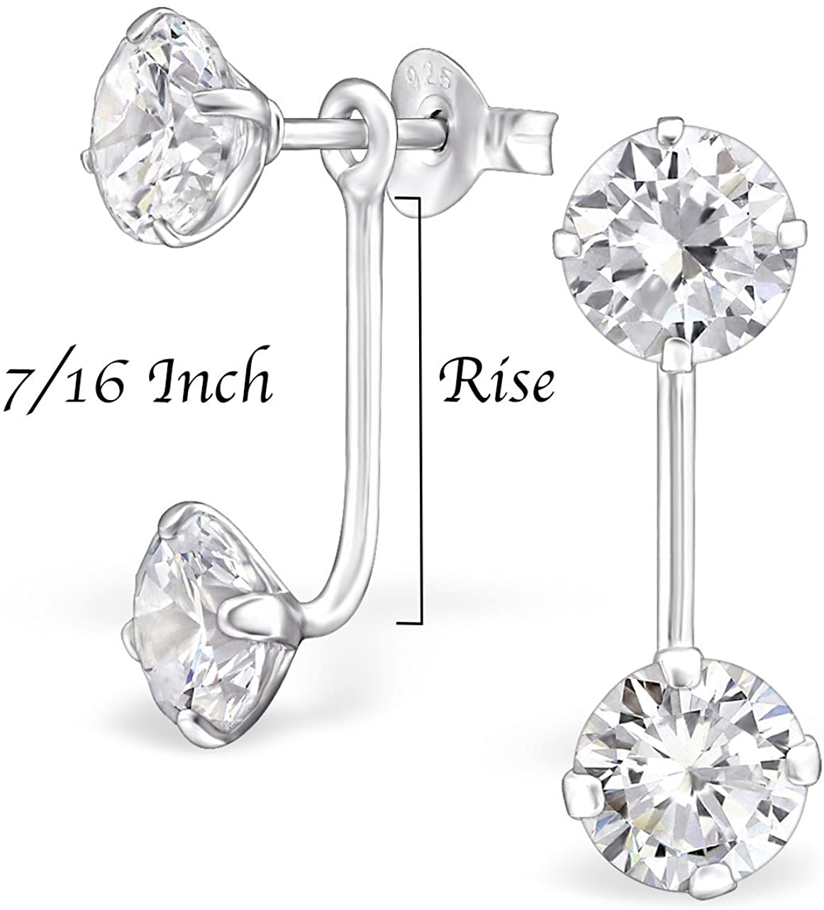 Sterling Silver CZ Simulated Diamond Earring Jacket Set, 7/16" Rise