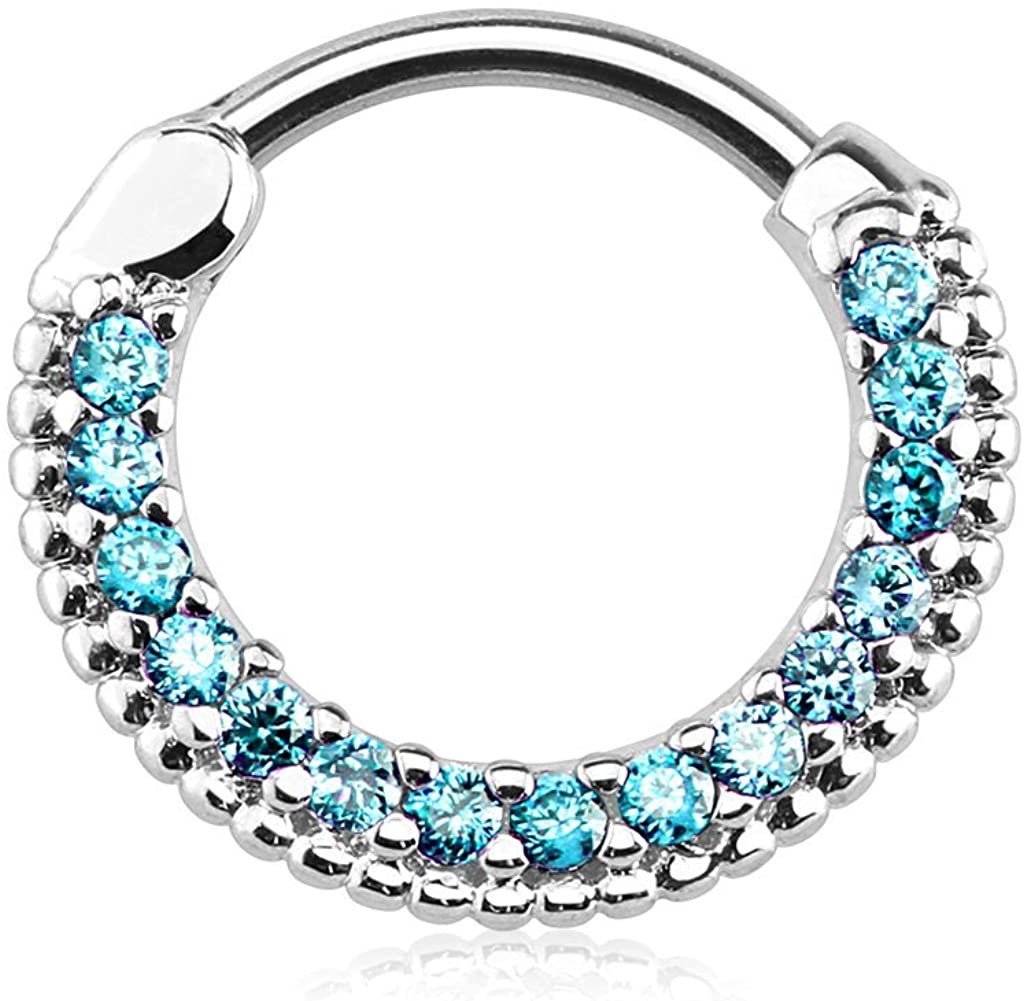 Forbidden Body Jewelry 16g 10mm Rounded Top Pave Lined CZ Crystal Clicker Hoop for Septum and Cartilage Piercings