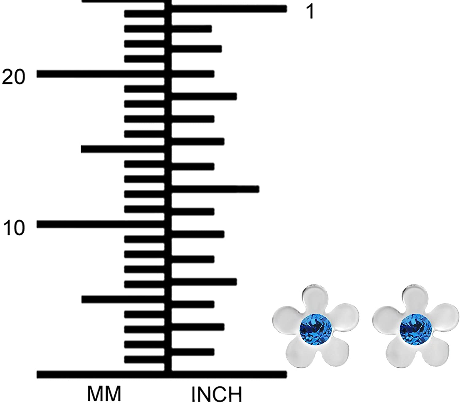 Hypoallergenic Sterling Silver Blue Crystal Flower Stud Earrings for Kids (Nickel Free)