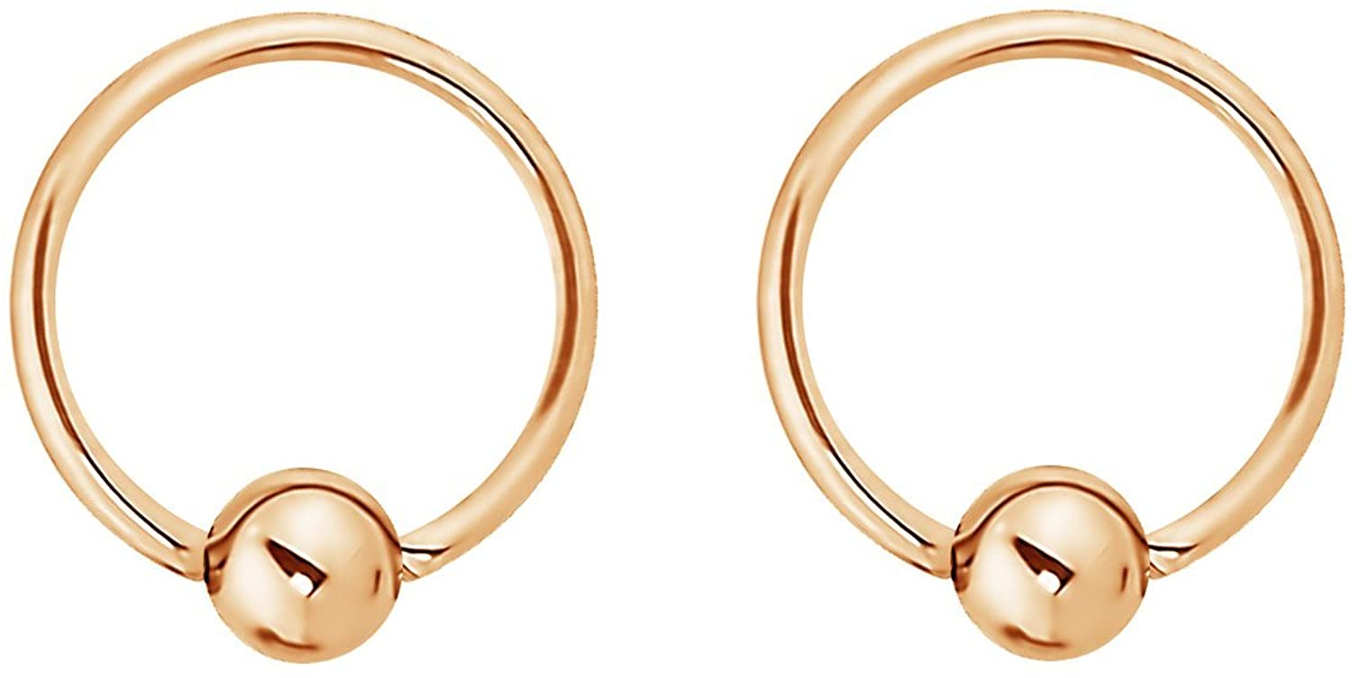 Forbidden Body Jewelry Pair 2g-20g Gold & Rose Gold Tone Surgical Steel Captive Bead Body Piercing Hoops (2pcs)