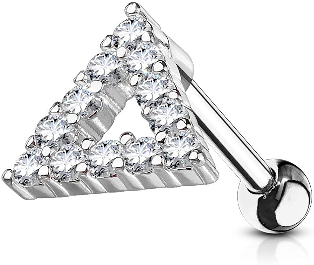 Forbidden Body Jewelry 16g Surgical Steel Cartilage Stud Earring with 7X7mm CZ Lined Triangle Top