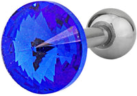 Forbidden Body Jewelry 16g Surgical Steel 1/4" Cartilage Piercing Blue Crystal Stud Barbell