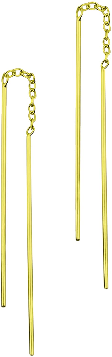 14k Gold Plated Sterling Silver Straight Wire Threader Earrings for Women