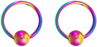 Pair 10g-20g Black/Rainbow Surgical Steel Captive Bead Body Piercing Hoops (Select Color/Gauge/Diameter)