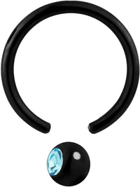 Forbidden Body Jewelry 14g 1/2 Inch Surgical Steel Black IP Plated with Aqua Crystal Captive Bead CBR Hoop Ring