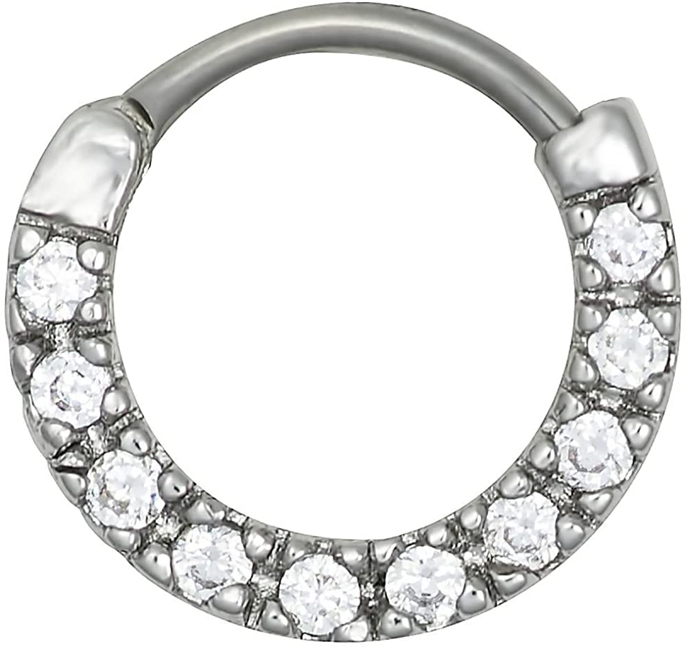 Forbidden Body Jewelry 16g Septum Ring Clicker: 16 Gauge Surgical Steel Cubic Zirconia Crystal Pave Hoop Clicker Ring