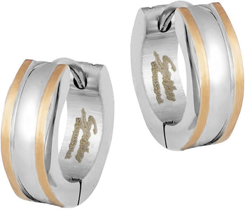 Two Tone Bronze Accent IP Plated Stainless Steel Huggie Hoop Earrings for Men