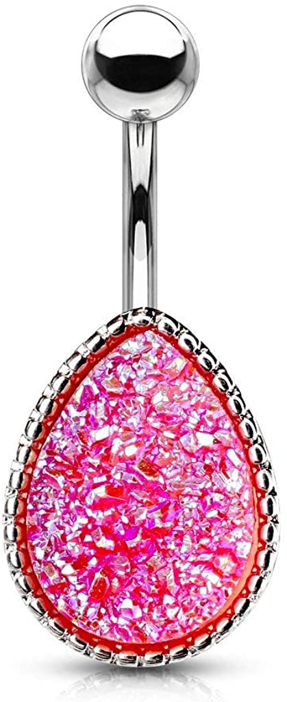 Forbidden Body Jewelry Surgical Steel Belly Button Ring with Synthetic Tear Drop Stone