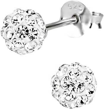 Hypoallergenic Sterling Silver 5mm Pave Crystal Ball Stud Earrings for Kids (Nickel Free)