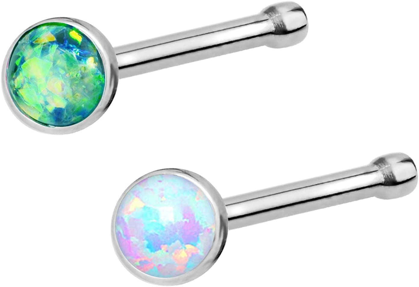 Forbidden Body Jewelry 20g 6mm Surgical Steel, Gold IP Plated & Rose Gold IP Plated Synthetic Opal Top Nose Stud