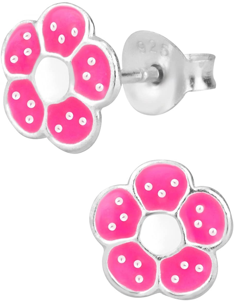Hypoallergenic Sterling Silver Pink & White Daisy Flower Stud Earrings for Kids (Nickel Free)