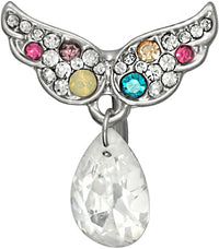 Forbidden Body Jewelry Surgical Steel Reverse Mount Jeweled Angel Wings with Tear Drop Crystal Dangle Belly Button Ring