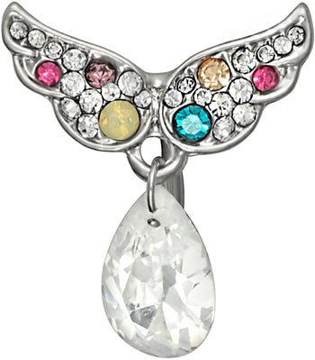 Forbidden Body Jewelry Surgical Steel Reverse Mount Jeweled Angel Wings with Tear Drop Crystal Dangle Belly Button Ring