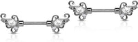 Forbidden Body Jewelry 14g 1/2 Inch (12mm) Surgical Steel & Gold Plated Floral CZ Crystal Nipple Ring Barbell Set