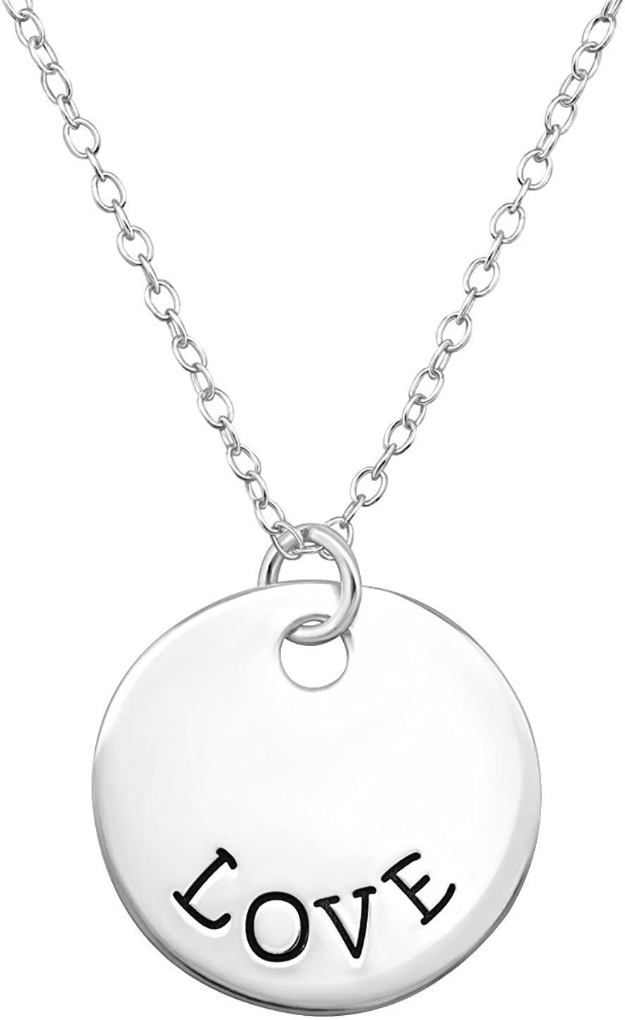 .925 Sterling Silver Love Disc Pendant Necklace for Girls