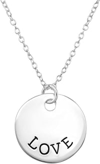 .925 Sterling Silver Love Disc Pendant Necklace for Girls