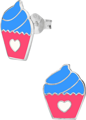 Hypoallergenic Sterling Silver Cute Cupcake Stud Earrings for Kids (Nickel Free)