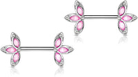 Forbidden Body Jewelry 14G Surgical Steel & Gold IP Plated 15mm CZ Gem-Set Flower Petal Nipple Piercing Barbell Set