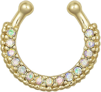 Non-Piercing Septum Jewelry: Gold Plated Pave CZ Crystal Clip On Septum Hanger (No Piercing Required)