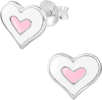 Hypoallergenic Sterling Silver Two Tone White & Pink Heart Stud Earrings for Kids (Nickel Free)