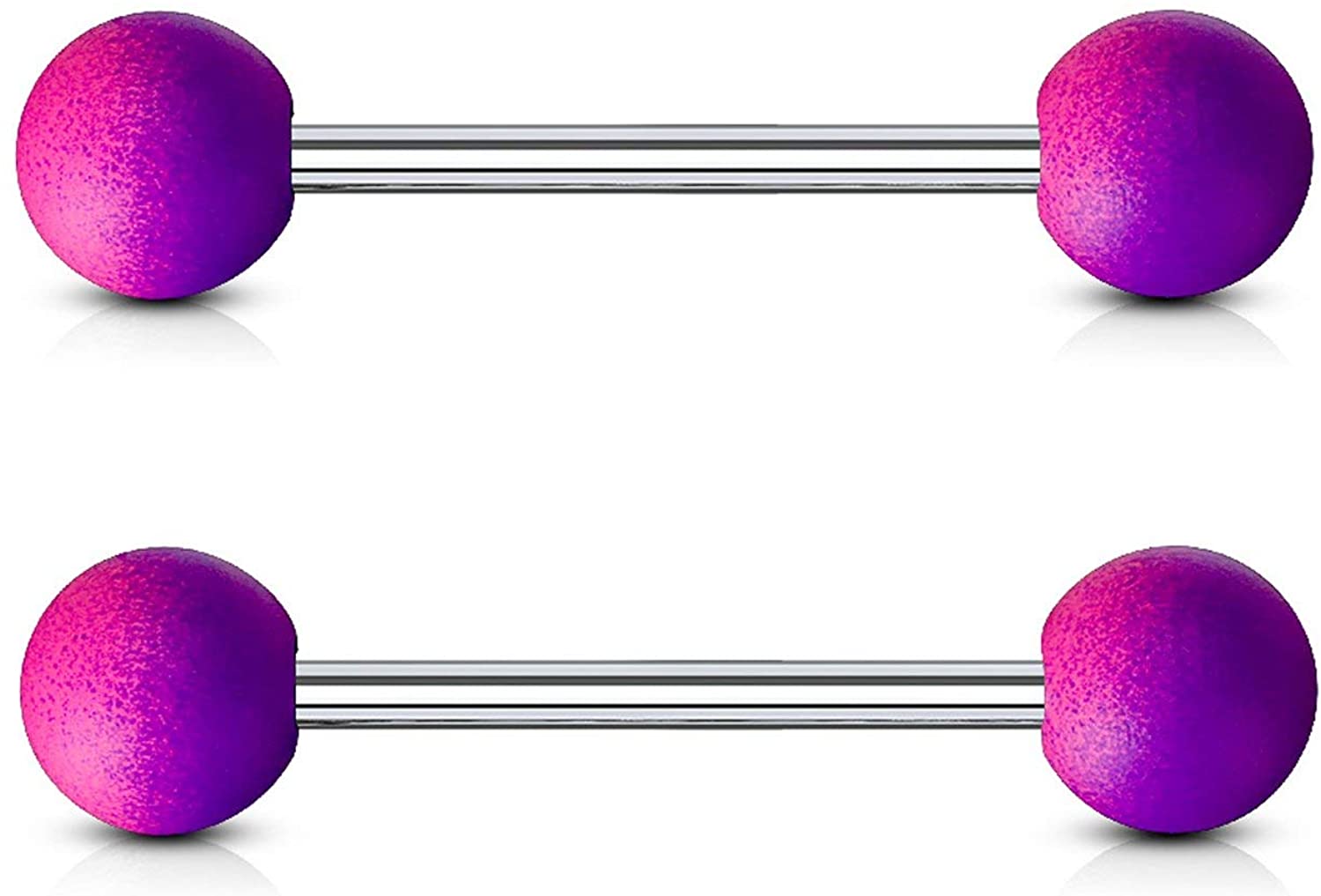 Forbidden Body Jewelry 16mm Surgical Steel Nipple Barbells with 6mm Two-Tone Rubber Coated End Balls