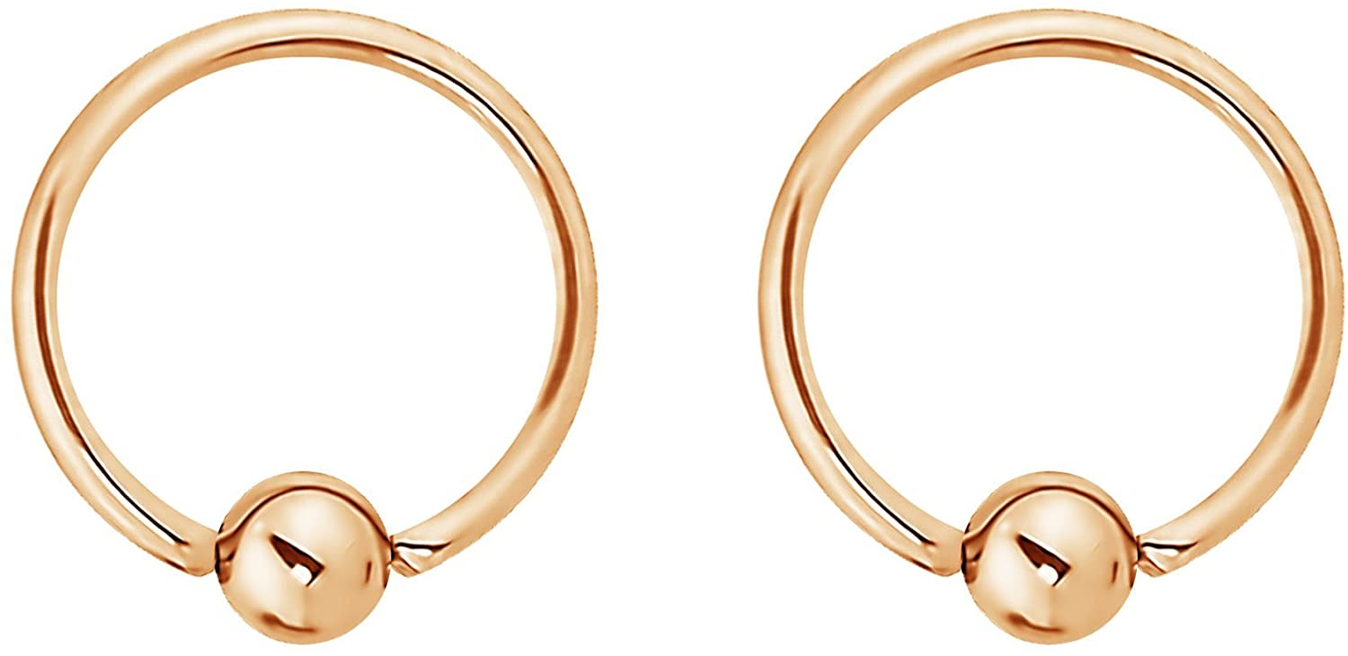 Forbidden Body Jewelry Pair 2g-20g Gold & Rose Gold Tone Surgical Steel Captive Bead Body Piercing Hoops (2pcs)