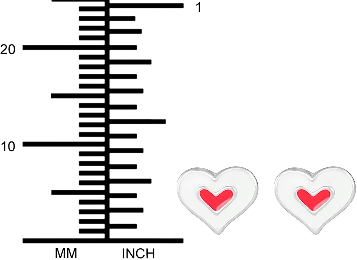 Hypoallergenic Sterling Silver Two Tone White & Red Heart Stud Earrings for Kids (Nickel Free)
