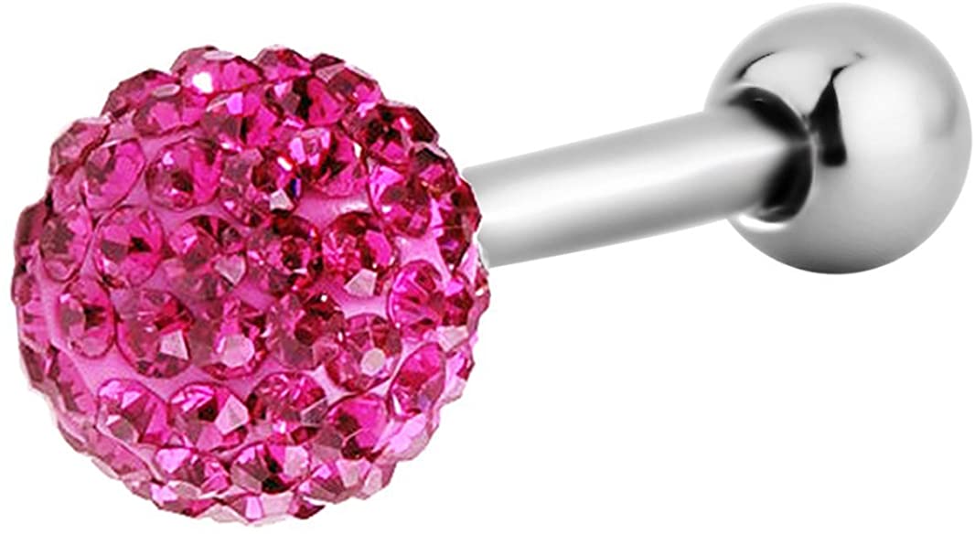 Forbidden Body Jewelry 16g 6mm Surgical Steel Ferido Crystal Ball Top Cartilage Stud Barbell