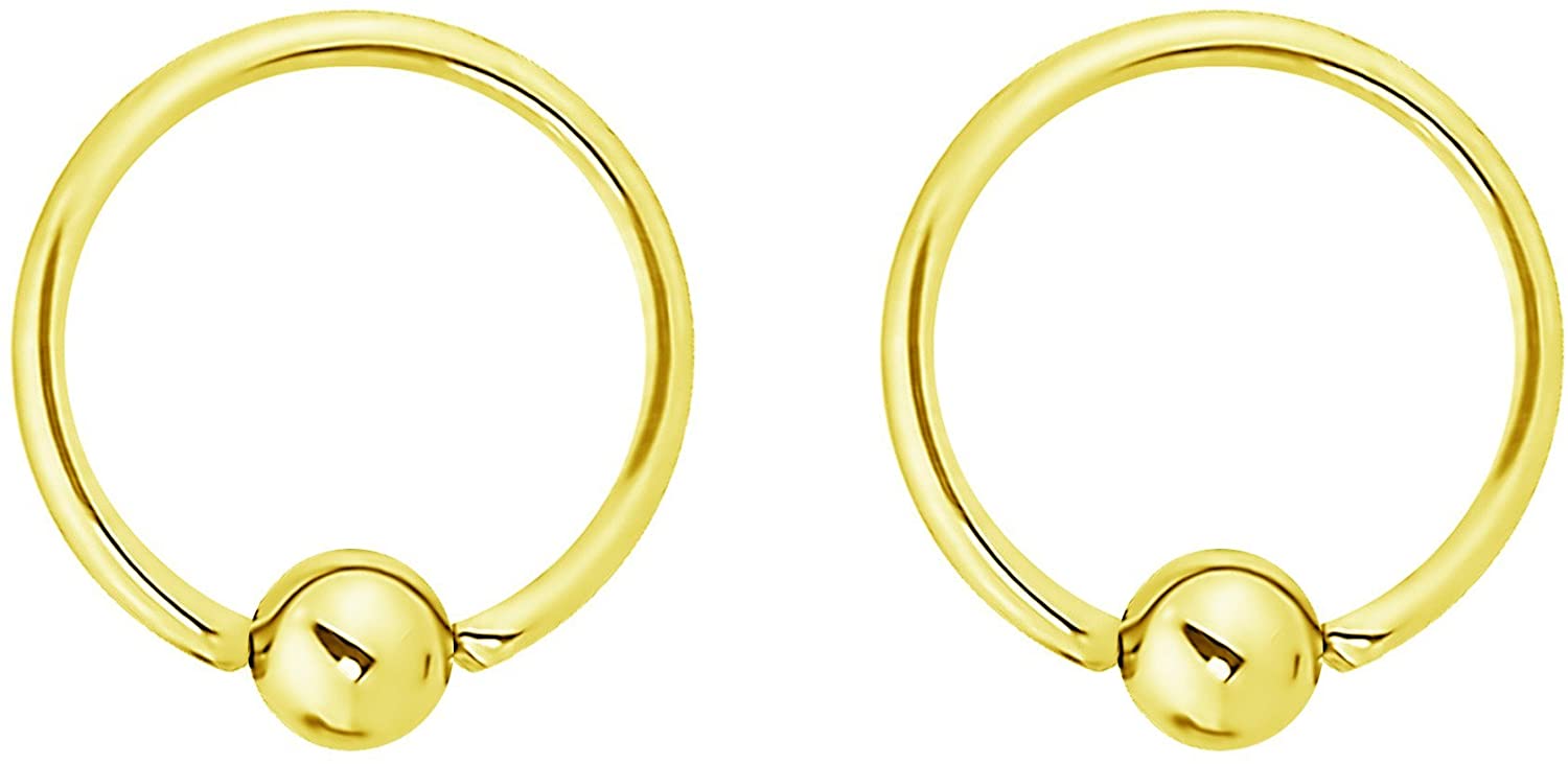 Forbidden Body Jewelry Pair 2g-20g Gold & Rose Gold Tone Surgical Steel Captive Bead Body Piercing Hoops (2pcs)