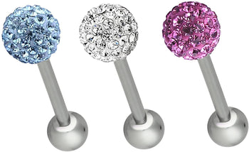 Tongue Ring 3 Pack: 14g 16mm (5/8 Inch) Surgical Steel Crystal Gemmed Ferido Tongue Barbells