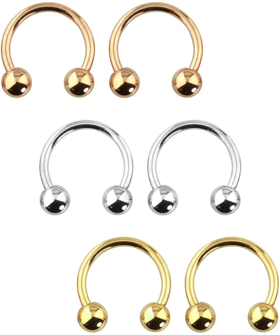 Forbidden Body Jewelry 6pc Value Pack 14G-16G Surgical Steel Horseshoe/CBR Ring for Septum, Cartilage & More