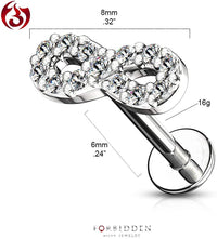 Forbidden Body Jewelry 16g 6-8mm Internally Threaded Surgical Steel Cartilage/Tragus/Labret/Monroe Stud w/CZ Infinity Top