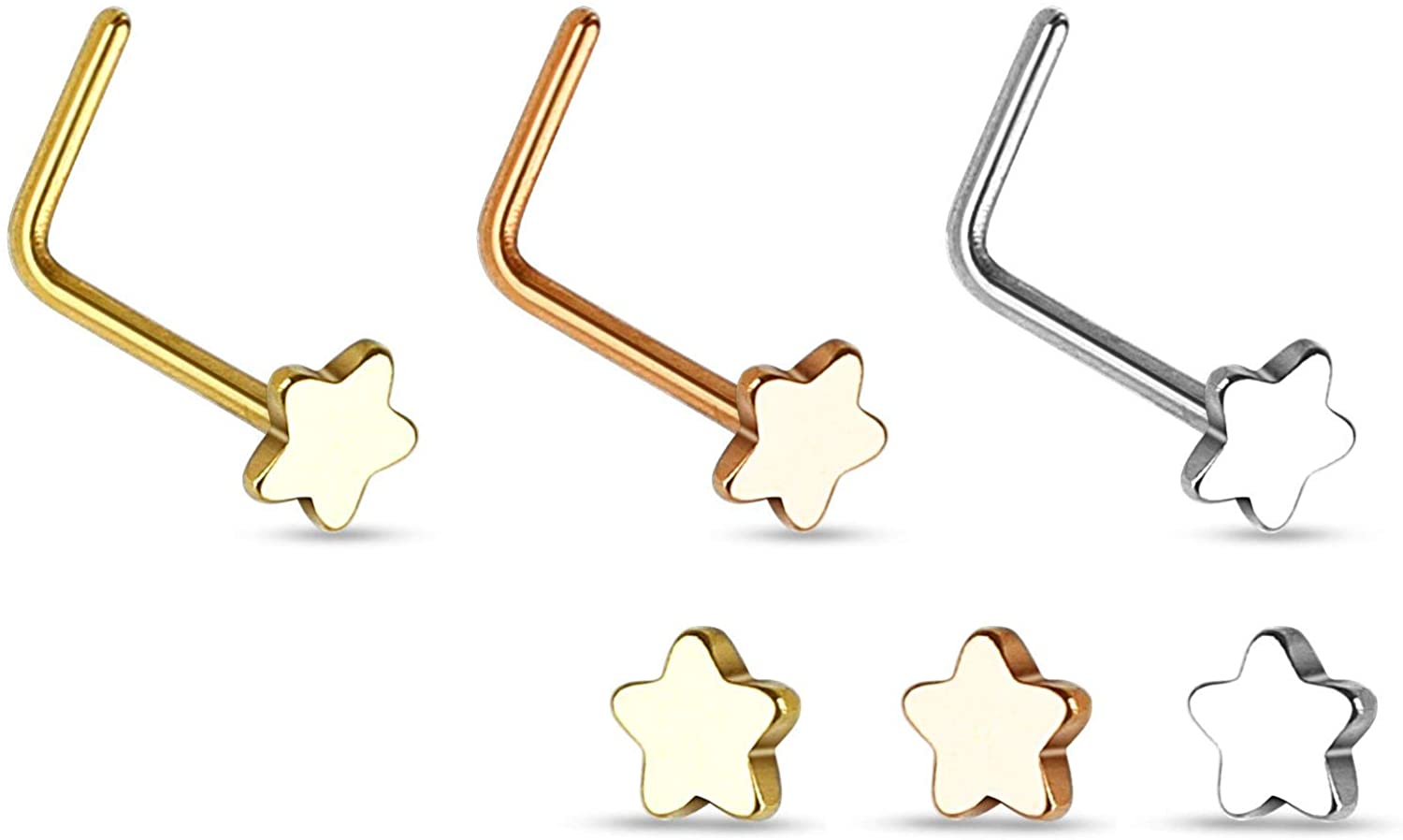 Forbidden Body Jewelry 20g Surgical Steel Star Top L-Shaped Nose Stud (Choose Quantity/Color)