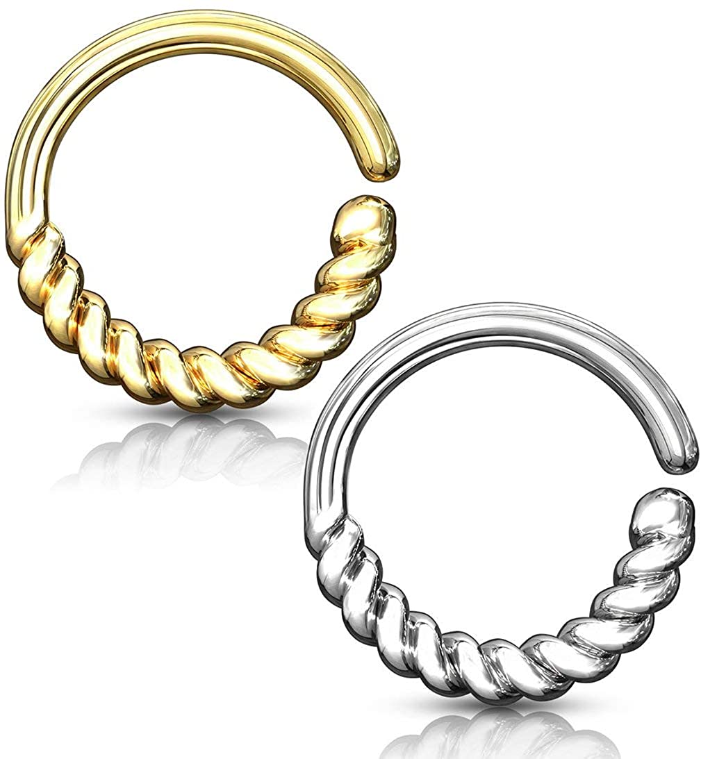 Forbidden Body Jewelry 16g Platinum & Gold Plated Half Braid Bendable Septum/Daith/Cartilage Hoop