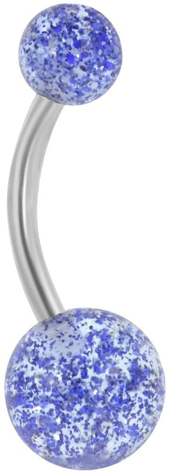 Forbidden Body Jewelry 14g Grade 23 Titanium Blue Ultra Glitter Acrylic Double Ball Belly Button Ring