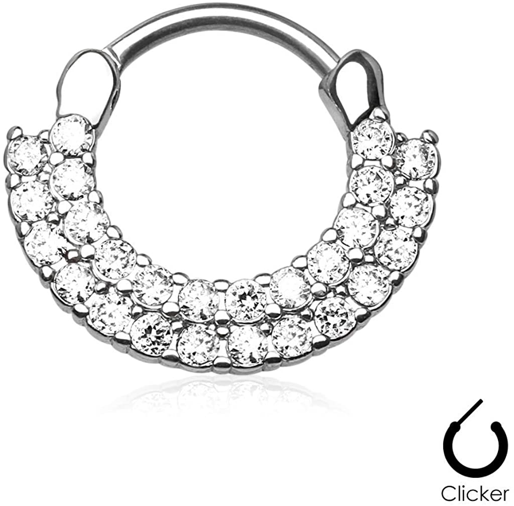 Forbidden Body Jewelry 16g 8mm Surgical Steel Double Lined CZ Clicker Hoop (Aurora Borealis)