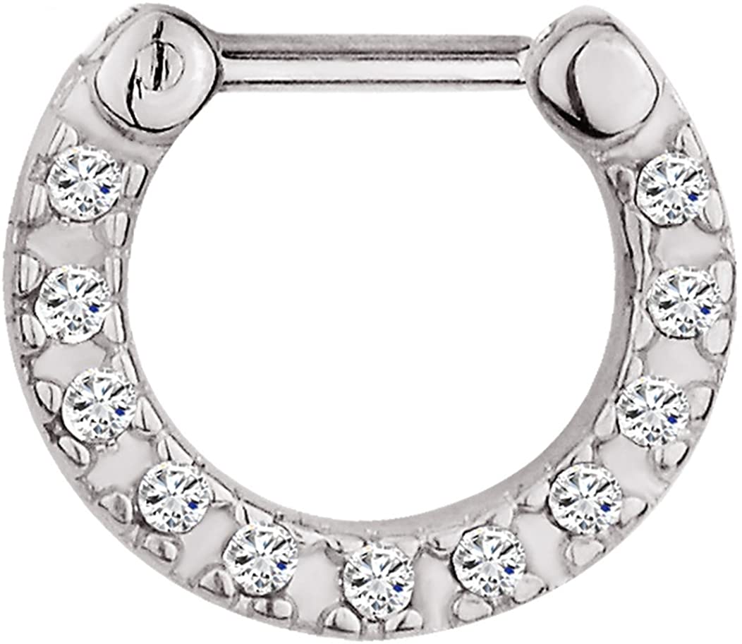 Forbidden Body Jewelry 16g Surgical Steel Pave Lined CZ Crystal Hanger Septum Clicker Hoop